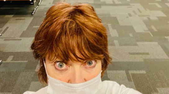 Kathy Lette in her final moments of freedom before hotel quarantine.