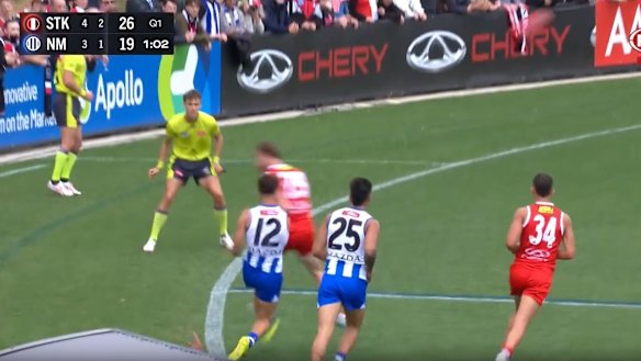Oops, sorry: Jimmy Webster bumps Jy Simpkin.