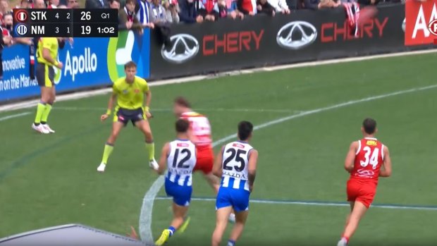 Oops, sorry: Jimmy Webster bumps Jy Simpkin.