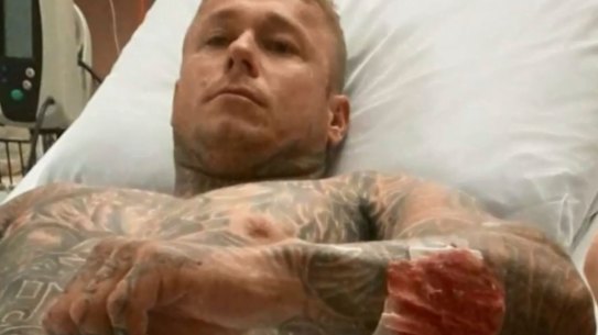 Ricky Chapman in hospital following the shooting at Perth Motorplex. The suspected location of the sniper.