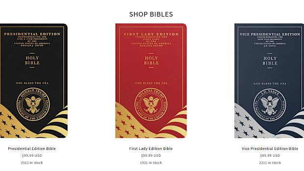 Trump-related Bibles for sale.