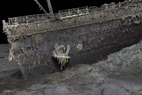 The bow of the Titanic is still instantly recognisable even after so long underwater.