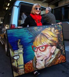 Artist Lana McLean delivers her entry into the Archibald Prize of Justice Betty King.