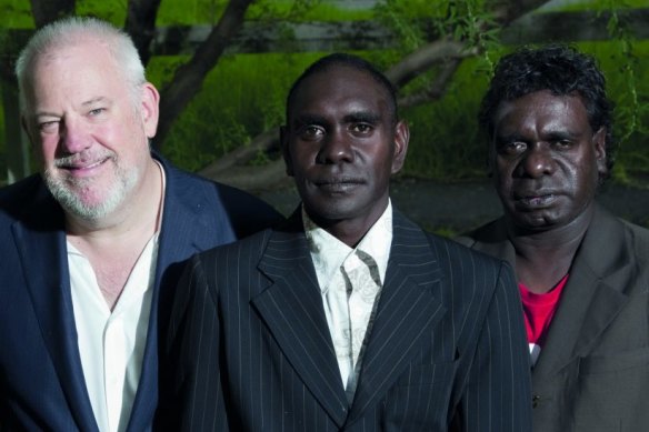 The Australian Art Orchestra’s Paul Grabowsky (left) with Young Wagilak Group’s David and Daniel Wilfred. 