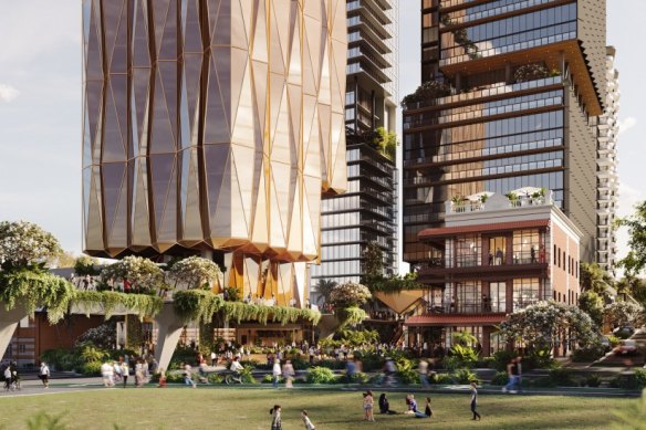The proposed $1.2 billion Station Square development in Stanley Street, Woolloongabba, with an open space opposite the Cross River Rail station.