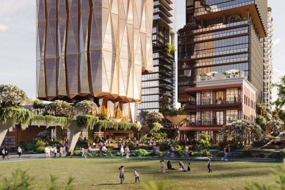 The proposed $1.2 billion Station Square development in Stanley Street, Woolloongabba, with an open space opposite the Cross River Rail station.