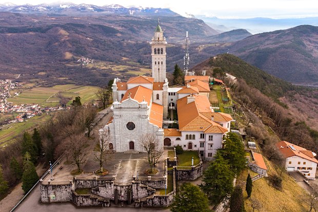 Sveta Gora, a mountaintop monastery above the town of Nova Gorica, looms over the Vipava Valley.