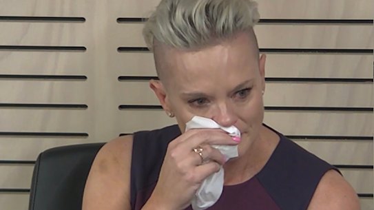 Roxanne Thornton breaks down before the lunch break during her fourth day at the Independent Commission Against Corruption (ICAC) Operation Navarra into Parramatta Council. 