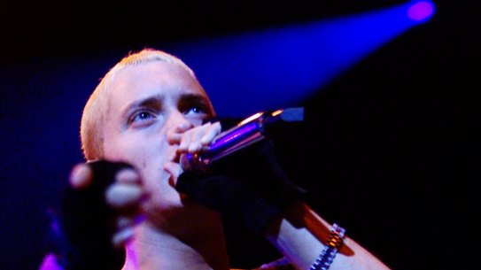 Eminem performing at Rod Laver Arena in 2001. 