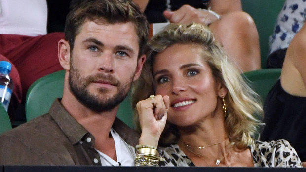 Chris Hemsworth and wife Elsa Pataky during the 2018 Australian Open.