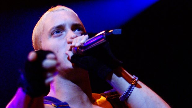 Eminem performing at Rod Laver Arena in 2001. 