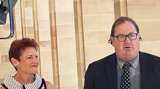 Pauline Hanson announcing MP Ben Dawkins had joined her party in February.