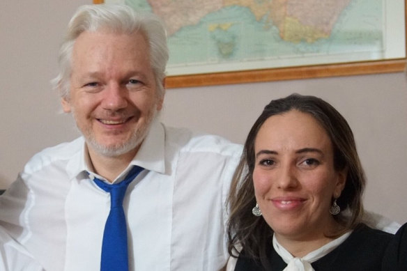 Julian Assange and Stella Moris inside the Ecuadorian embassy, in an undated picture supplied by WikiLeaks.