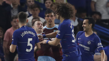 Chelsea's David Luiz and Burnley's Ashley Barnes had a disagreement.