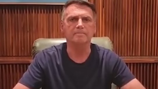 “I know you’re sad. Me too”: Outgoing Brazilian President Jair Bolsonaro addresses protesters via video on November 2. Three weeks later he has filed a request for some votes to be annulled.