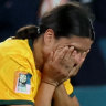 Sam Kerr is devastated after the final whistle in the World Cup semi-final between Australia and England.