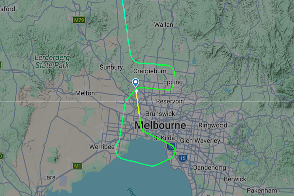 The flight path of Virgin Australia’s VA328 flight on Sunday.