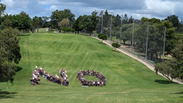Protesters gather at Victoria Park in Brisbane. 