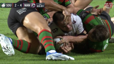 Rabbitoh Josh Mansour was fined $750 for giving Kieran Foran a facial, which the Sea Eagle denied was an eye gouge.