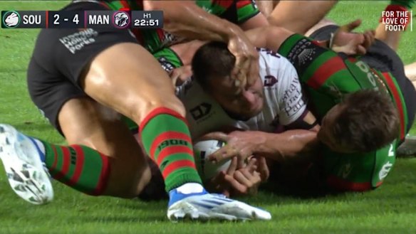 Rabbitoh Josh Mansour was fined $750 for giving Kieran Foran a facial, which the Sea Eagle denied was an eye gouge.