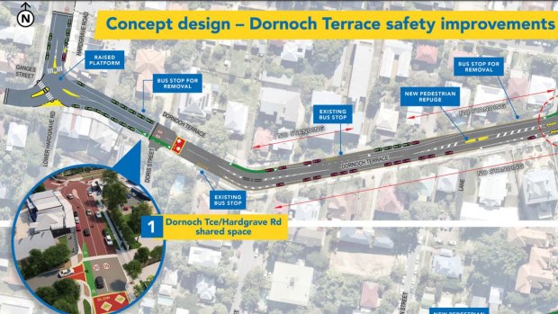 Some of the planned changes to Dornoch Terrace at West End where 27 cyclists have been injured in the past five years.