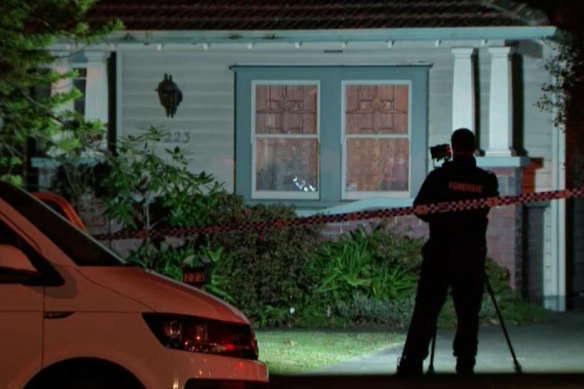 Police at the Whitehorse Road home on Monday night.