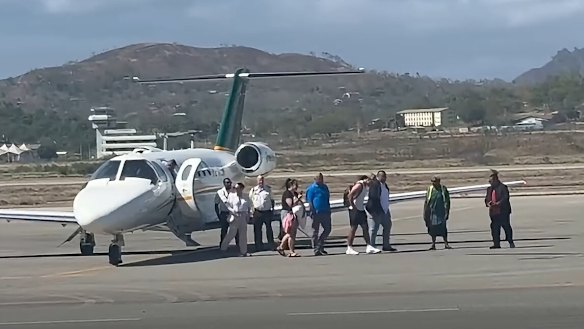 Jarome Luai was greeted by PNG Prime Minister James Marape on arrival in Port Moresby on a private jet.