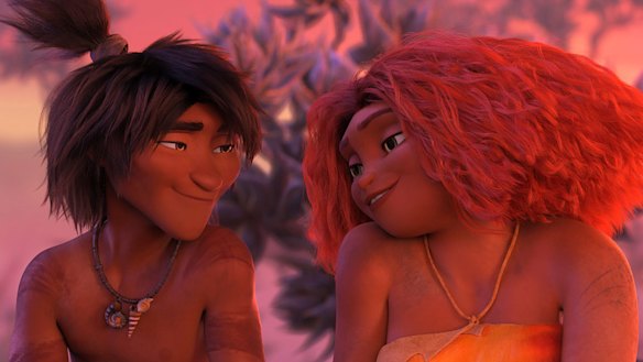 Ryan Reynolds and Emma Stone return as Guy and Eep in The Croods: A New Age.