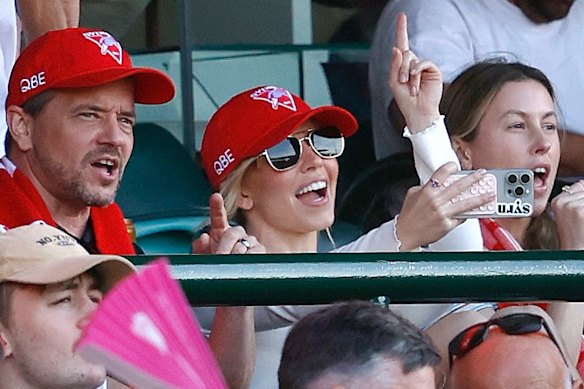 Sydney Sweeney has a good time during her second Swans game at the SCG a fortnight ago.