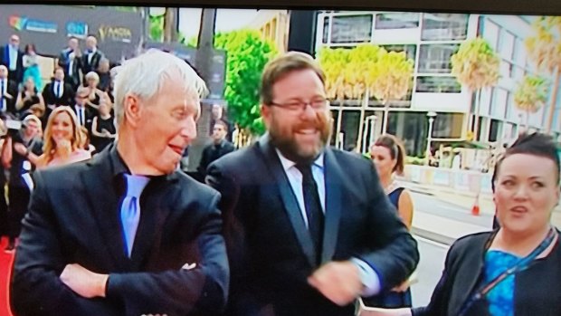 Deb Fryers on the red carpet with Shane Jacobson and Paul Hogan in December 2016.
