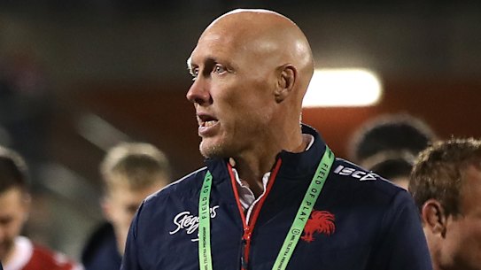 Roosters assistant coach Craig Fitzgibbon, right, with Boyd Cordner.