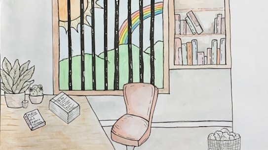 Drawing of learning at home by Hannah Lemon, year 9.