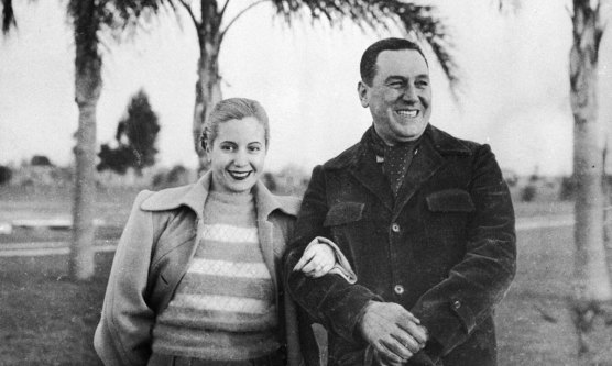 Juan Peron, former president of Argentina, and his wife Evita, in 1950.