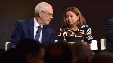 Justin Milne and Michelle Guthrie in February 2018.