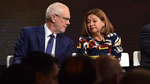 Justin Milne and Michelle Guthrie in February 2018.