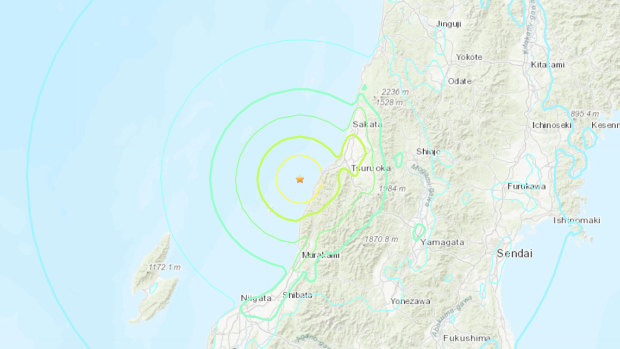 The quake was located off the western coast of Yamagata about 50 kilometres southwest of the city of Sakata.