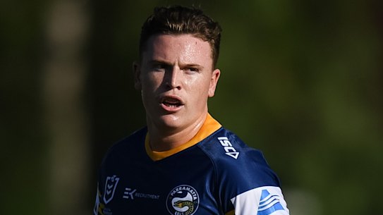Jai Field playing for the Eels in pre-season. he'll get his first cap for Parramatta on Friday.