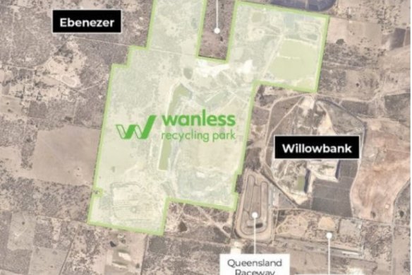 The proposed Wanless Recycling Centre over a series of mine voids at Ebenezer at Ipswich. 