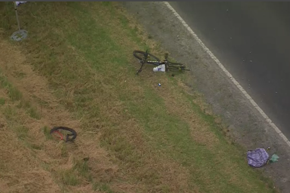 The scene at Bangholme in Melbourne’s south-east, where a cyclist died following a collision with a car. 