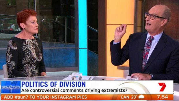 David "Kochie" Koch asking One Nation leader Pauline Hanson about the Christchurch shooting on Seven's Sunrise on Monday, March 18, 2019.