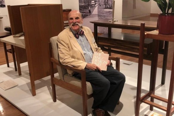 Gerald Easden in a chair he designed.