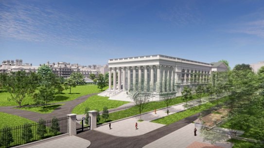 A render of Donald Trump’s proposed White House ballroom shown to the Commission of Fine Arts on February 19.