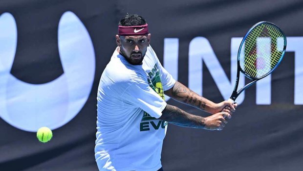 Kyrgios trains for the United Cup on Tuesday.