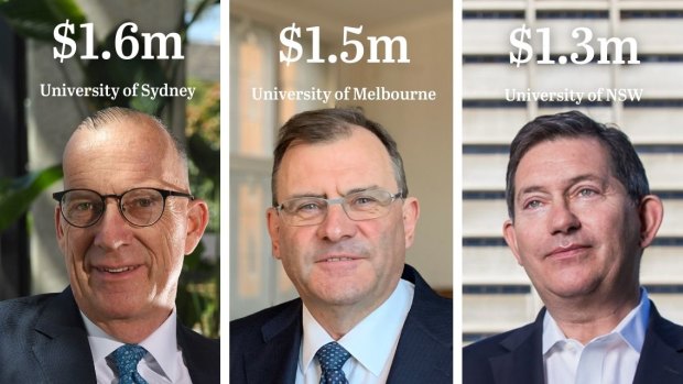 Vice-chancellors in Australia are highly-paid, among them are: University of Sydney's (Michael Spence) at left; University of Melbourne's (Duncan Maskell) and University of NSW's (Ian Jacobs).