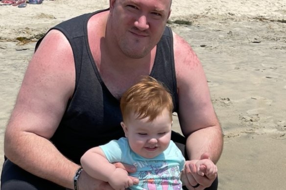 Micheal Freedy, 39, of Las Vegas, on a special holiday to the beach with his family.  