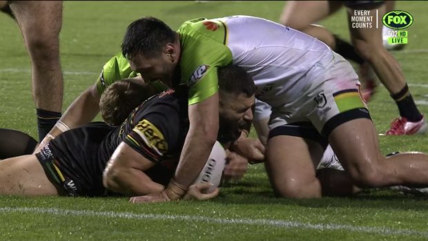 Josh Mansour was unhappy with Jordan Rapana coming in late for a tackle on Saturday night.
