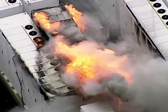 A fire damaged Neoen Energy’s Victorian big battery project in July 2021. The fire burned for three days.