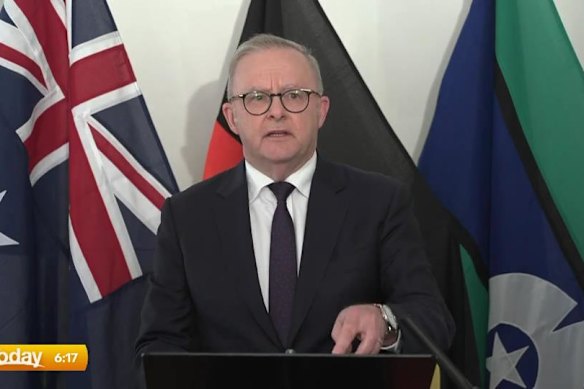 Prime Minister Anthony Albanese speaking from New York.