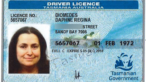 A Tasmanian drivers licence featuring Despina Bakis's face under the name 'Diomedes Daphne Regina' tendered at ICAC.