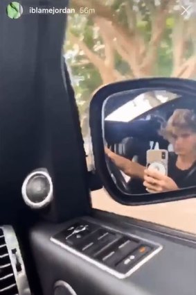 Model Jordan Barrett recording himself while driving in the Bondi area on Thursday afternoon.